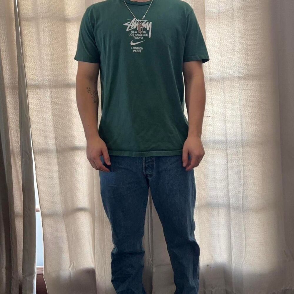 Stussy Men's Green and Blue T-shirt